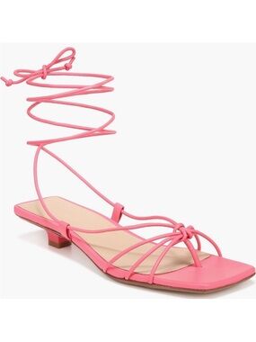 Veronica Beard Foley Ankle Tie Sandals Coral Pink Lace Up Kitten Heel Size 8.5